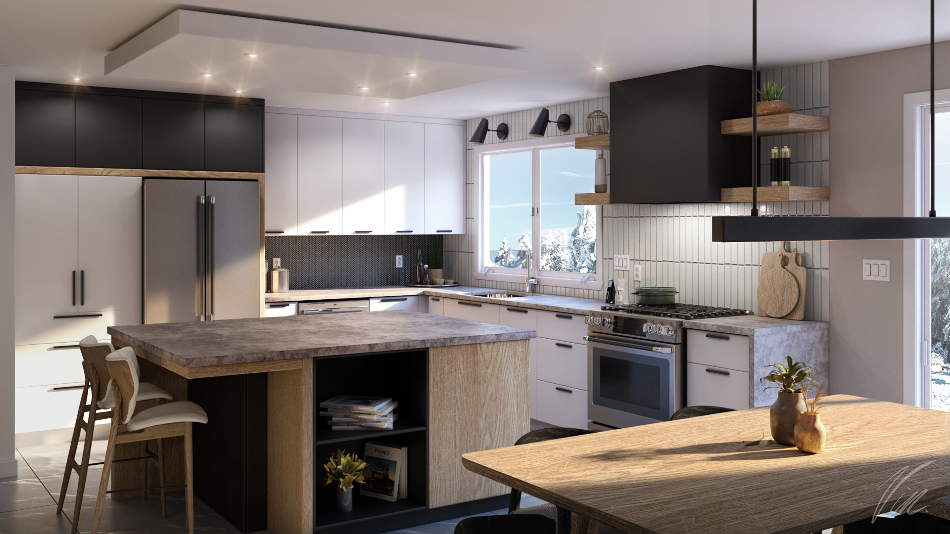 plan design 3d interieur moderne photorealiste home staging virtuel cuisine blanche noirequebec